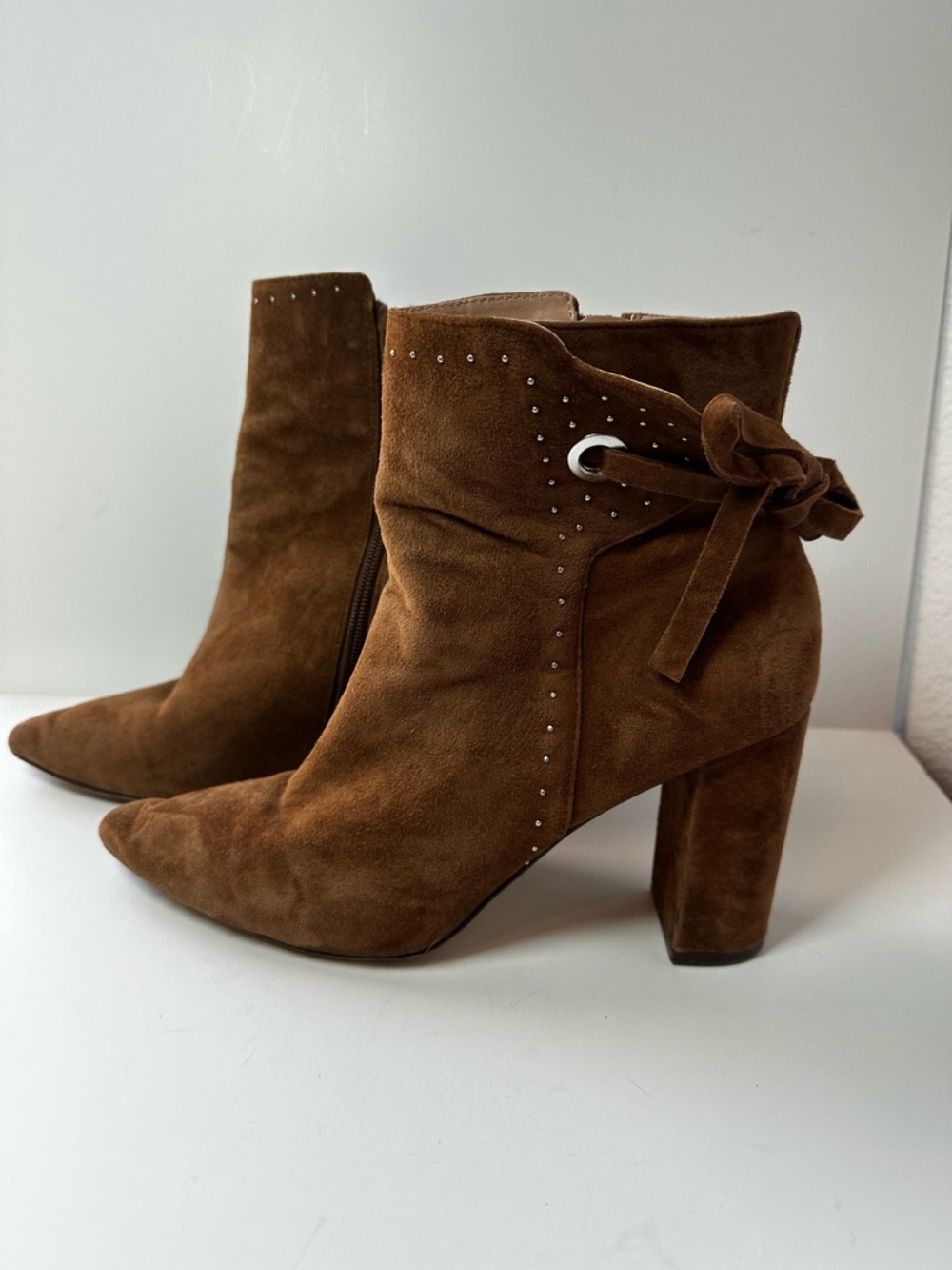 Chelsea & Violet Brown Suede Miley Ankle Boots with Stud and Bow Detail size 9